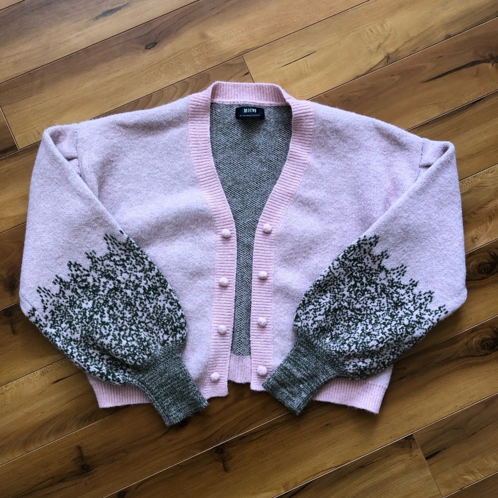 Anthropologie Floral Balloon Sleeve Cardigan Sweater Cottagecore Whimsical